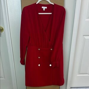 Topshop Red Double Breasted Blazer Mini Dress Gold Buttons Size 10